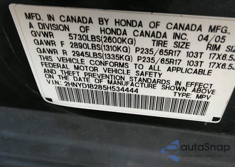 2005 Acura Mdx from USA, damaged, VIN 2HNYD18285H534444